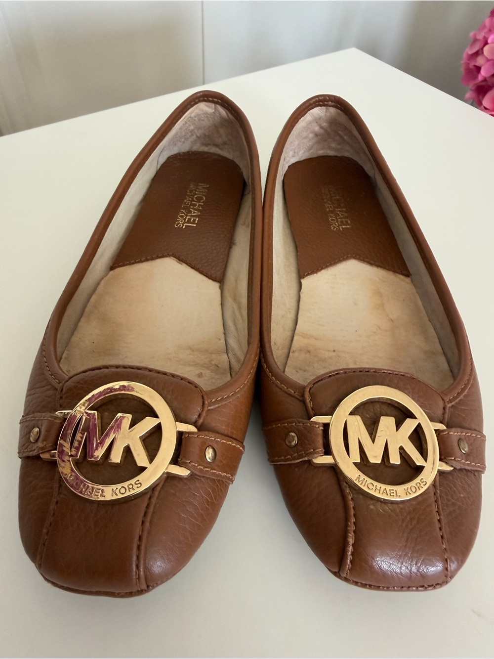 Michael Kors Brown Leather MK Logo Ballet Flats